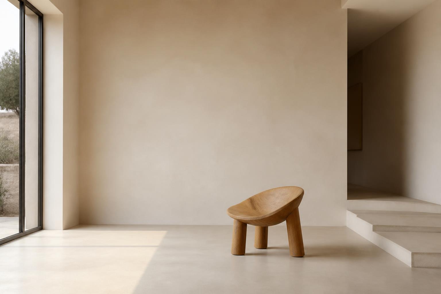 Seamless warm microcement interior in Edmonton commercial studio